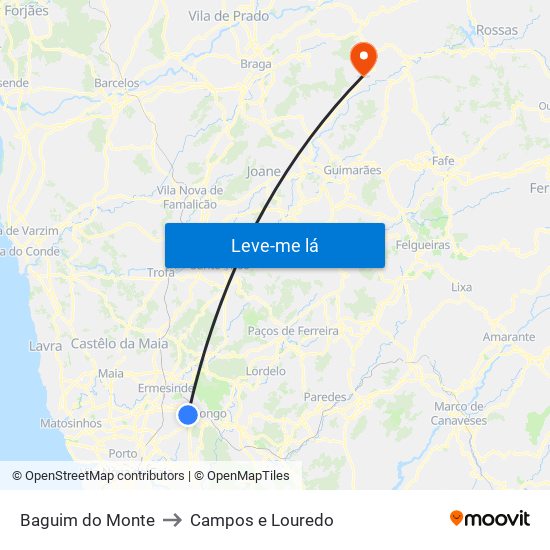 Baguim do Monte to Campos e Louredo map