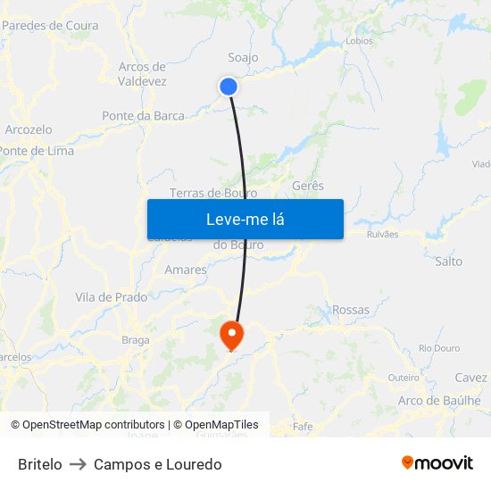 Britelo to Campos e Louredo map