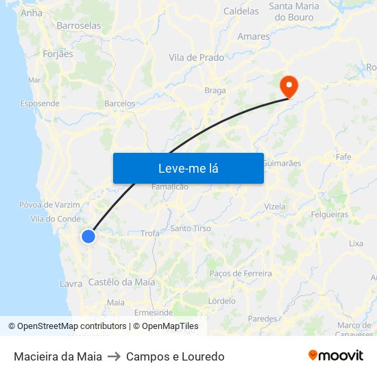 Macieira da Maia to Campos e Louredo map