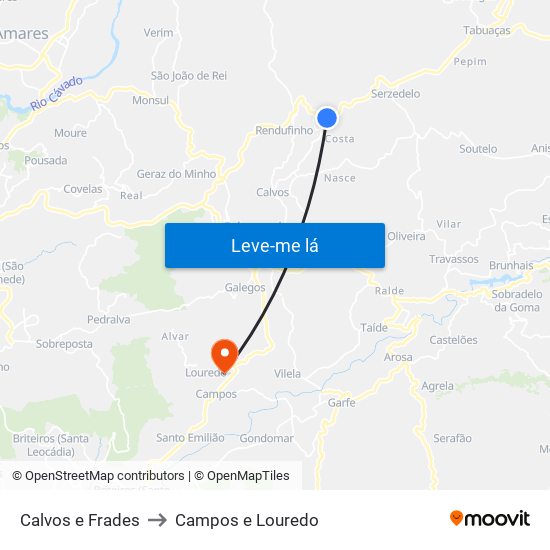 Calvos e Frades to Campos e Louredo map