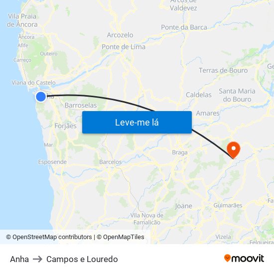 Anha to Campos e Louredo map