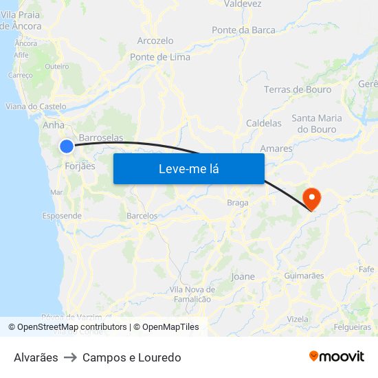 Alvarães to Campos e Louredo map