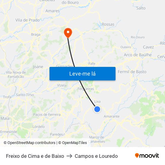 Freixo de Cima e de Baixo to Campos e Louredo map