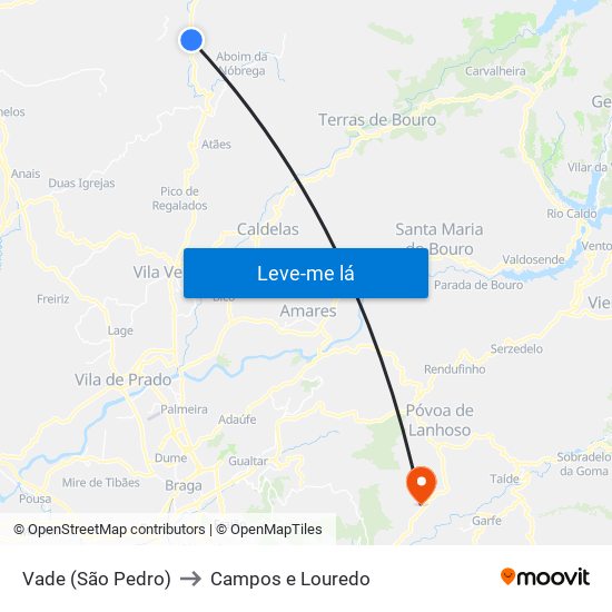 Vade (São Pedro) to Campos e Louredo map