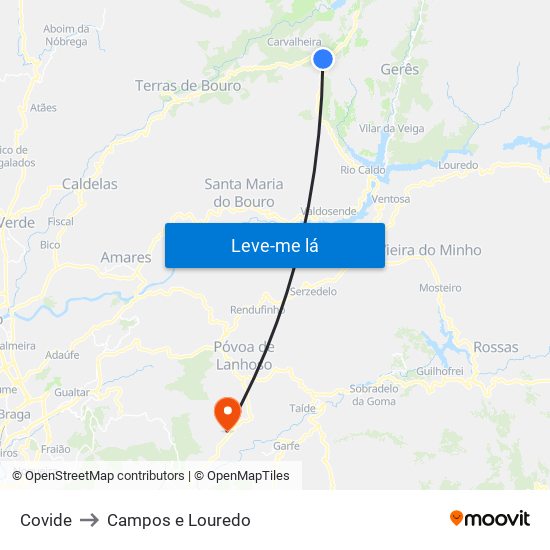 Covide to Campos e Louredo map