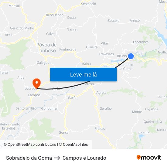 Sobradelo da Goma to Campos e Louredo map