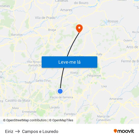 Eiriz to Campos e Louredo map