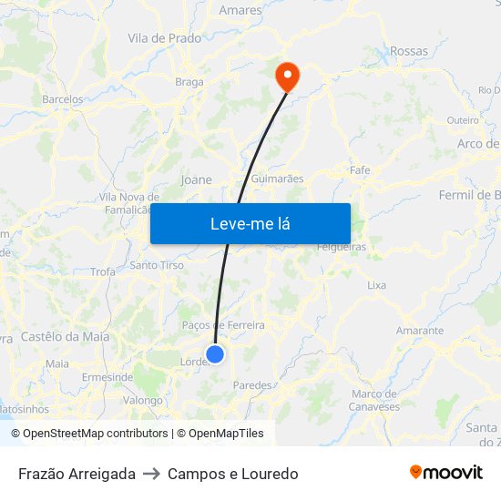 Frazão Arreigada to Campos e Louredo map