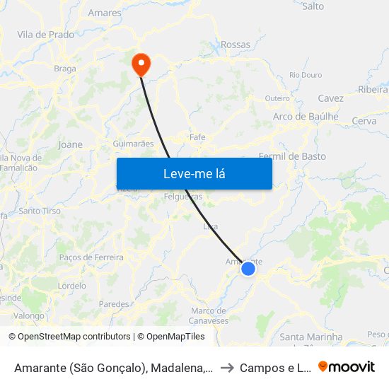 Amarante (São Gonçalo), Madalena, Cepelos e Gatão to Campos e Louredo map