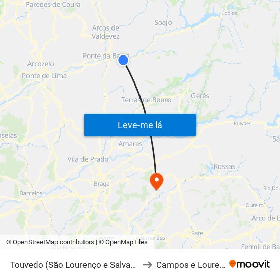 Touvedo (São Lourenço e Salvador) to Campos e Louredo map