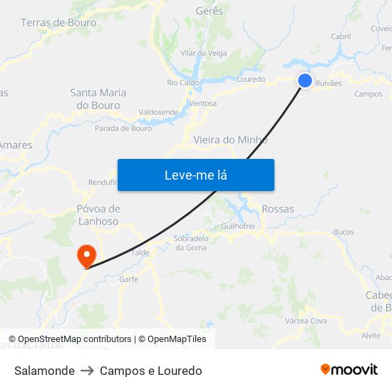 Salamonde to Campos e Louredo map