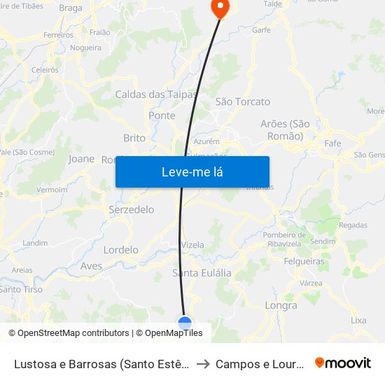 Lustosa e Barrosas (Santo Estêvão) to Campos e Louredo map