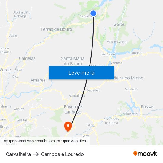 Carvalheira to Campos e Louredo map