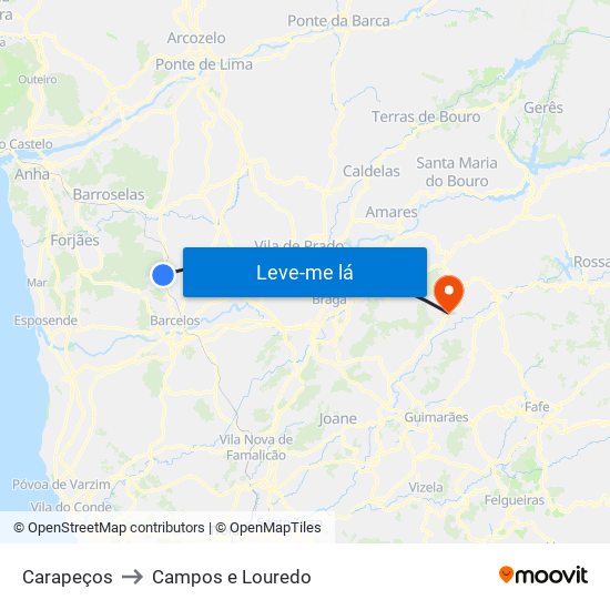 Carapeços to Campos e Louredo map
