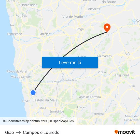 Gião to Campos e Louredo map