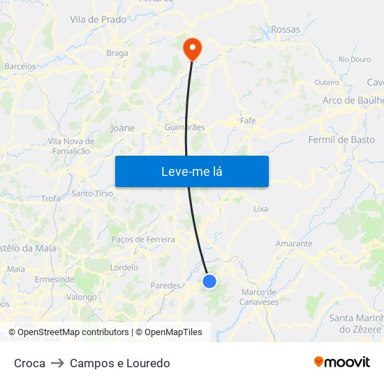 Croca to Campos e Louredo map