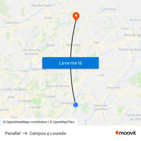 Penafiel to Campos e Louredo map