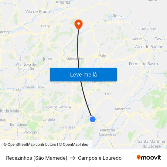 Recezinhos (São Mamede) to Campos e Louredo map