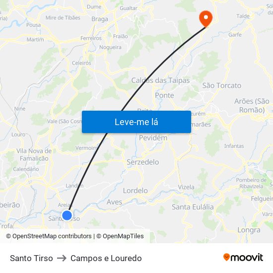 Santo Tirso to Campos e Louredo map