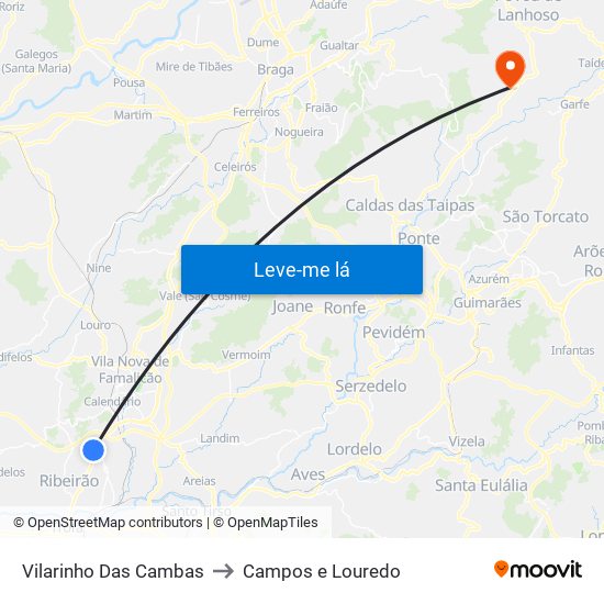 Vilarinho Das Cambas to Campos e Louredo map