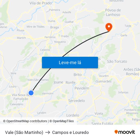 Vale (São Martinho) to Campos e Louredo map