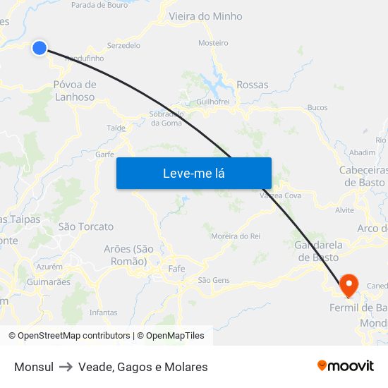 Monsul to Veade, Gagos e Molares map