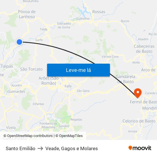 Santo Emilião to Veade, Gagos e Molares map