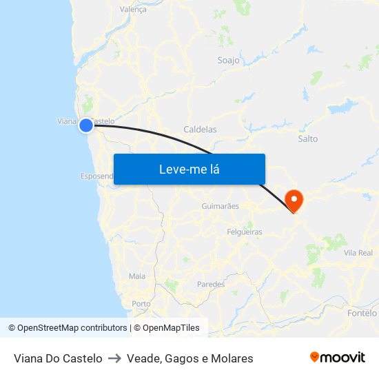 Viana Do Castelo to Veade, Gagos e Molares map