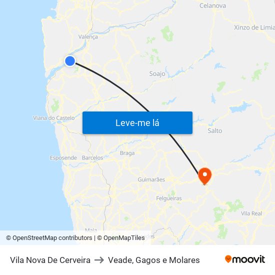 Vila Nova De Cerveira to Veade, Gagos e Molares map
