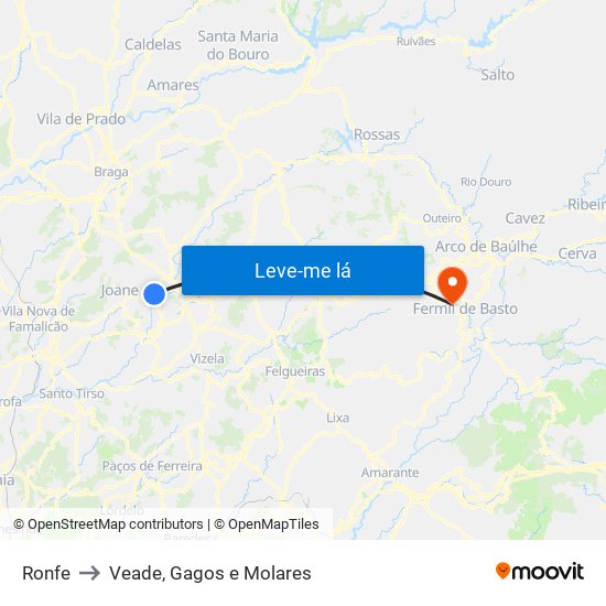 Ronfe to Veade, Gagos e Molares map