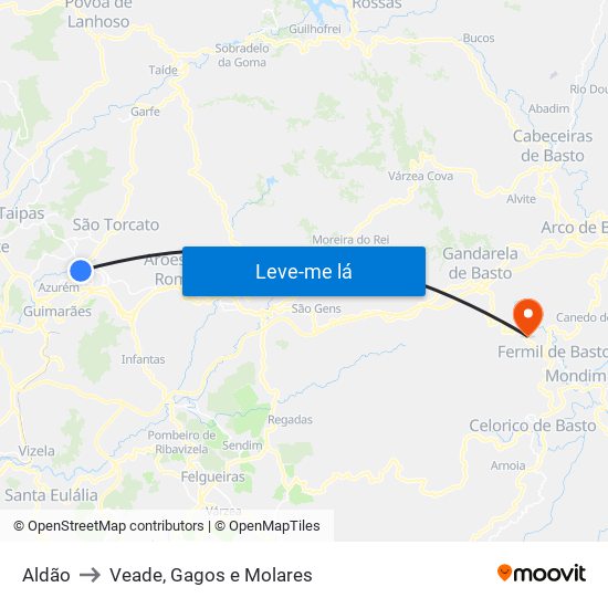 Aldão to Veade, Gagos e Molares map