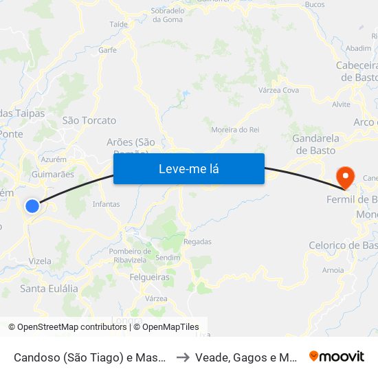 Candoso (São Tiago) e Mascotelos to Veade, Gagos e Molares map