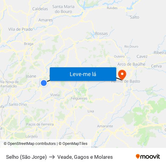 Selho (São Jorge) to Veade, Gagos e Molares map