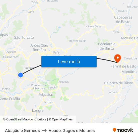 Abação e Gémeos to Veade, Gagos e Molares map