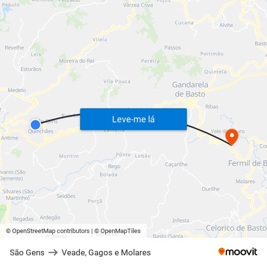 São Gens to Veade, Gagos e Molares map