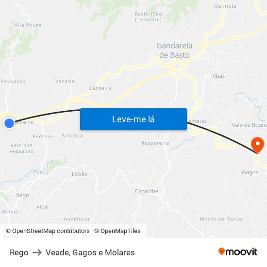 Rego to Veade, Gagos e Molares map