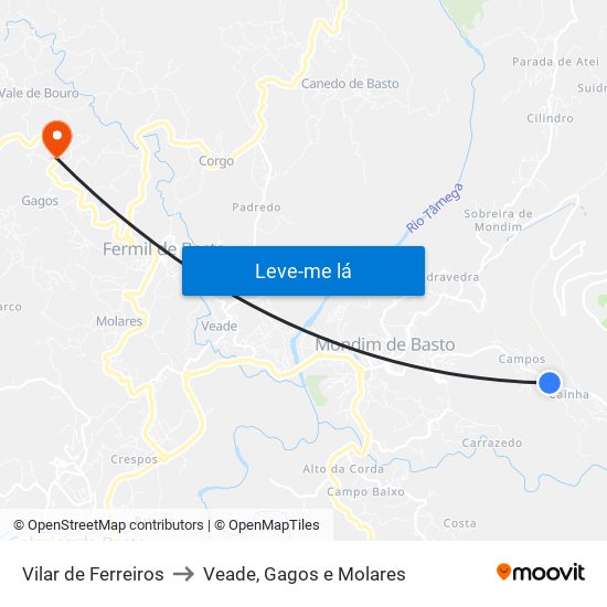 Vilar de Ferreiros to Veade, Gagos e Molares map