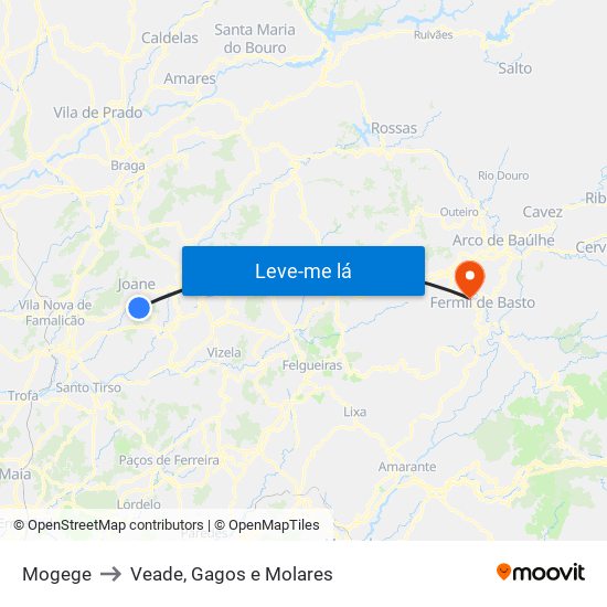 Mogege to Veade, Gagos e Molares map