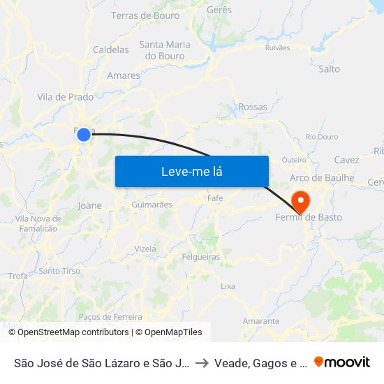 São José de São Lázaro e São João do Souto to Veade, Gagos e Molares map