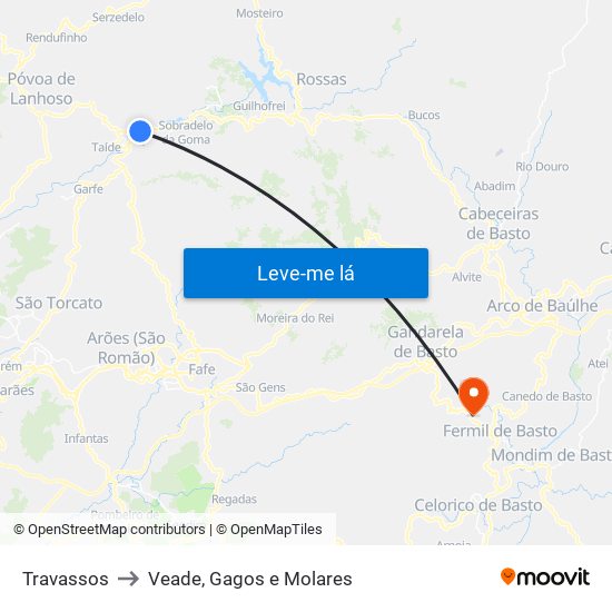 Travassos to Veade, Gagos e Molares map