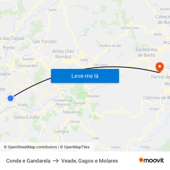 Conde e Gandarela to Veade, Gagos e Molares map