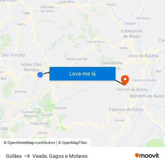 Golães to Veade, Gagos e Molares map