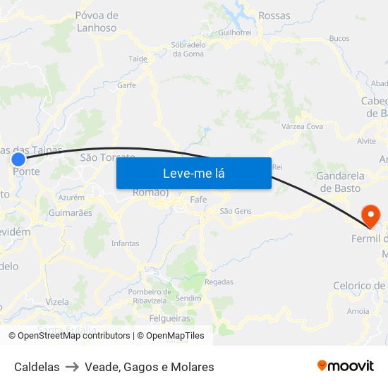 Caldelas to Veade, Gagos e Molares map