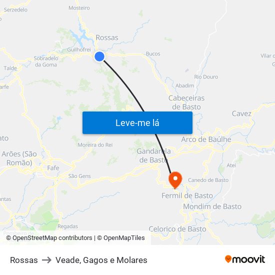 Rossas to Veade, Gagos e Molares map
