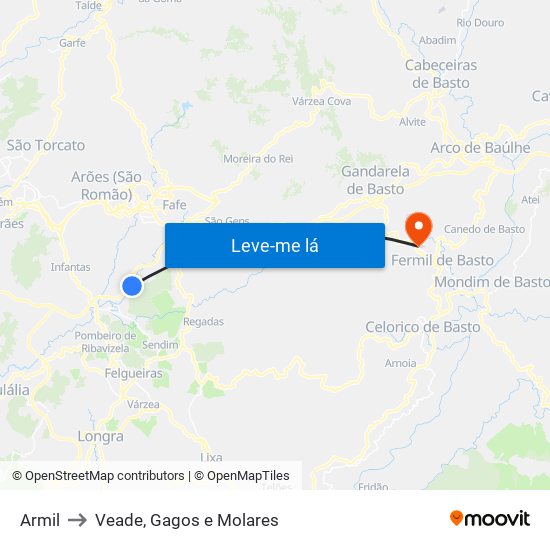 Armil to Veade, Gagos e Molares map