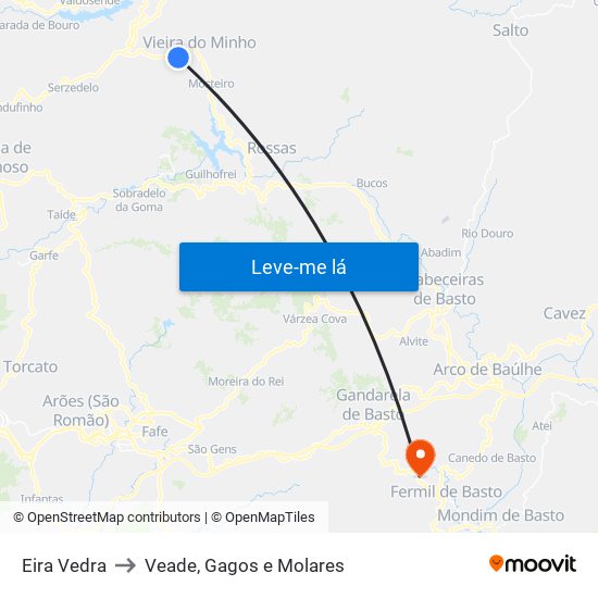 Eira Vedra to Veade, Gagos e Molares map