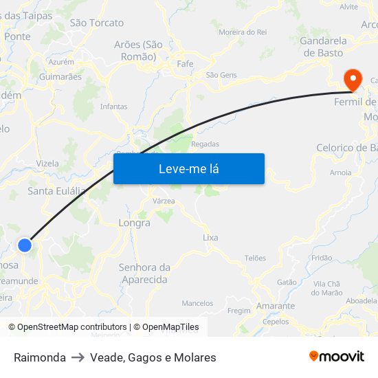 Raimonda to Veade, Gagos e Molares map