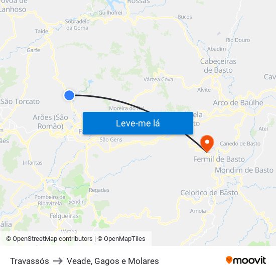 Travassós to Veade, Gagos e Molares map