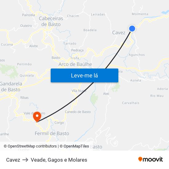 Cavez to Veade, Gagos e Molares map