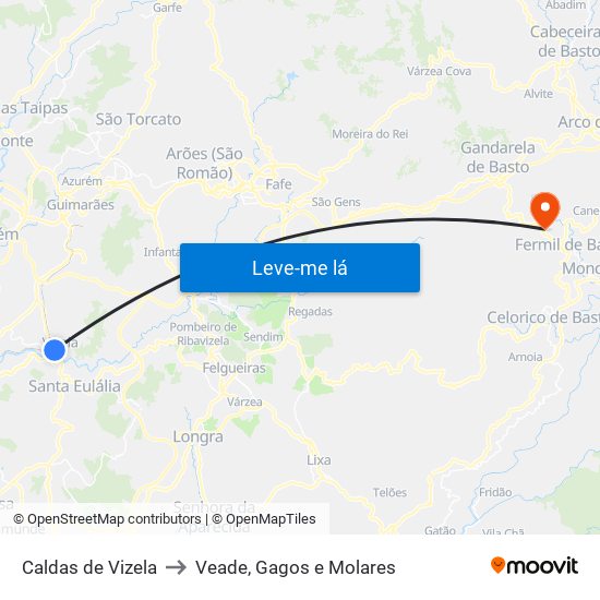 Caldas de Vizela to Veade, Gagos e Molares map